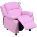 Kids pink PU leather recliner armchair with raised footrest and padded armrests