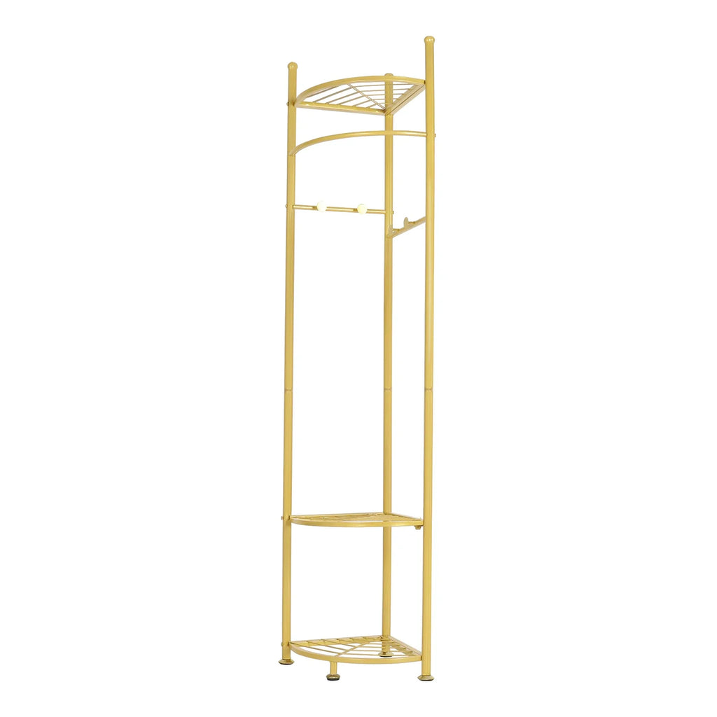 Freestanding Coat Rack with Shelve, Heavy Duty Corner Clothes, Hat Clothes Hall, Tree Stand, Gold Metal, Bedroom, Hallway