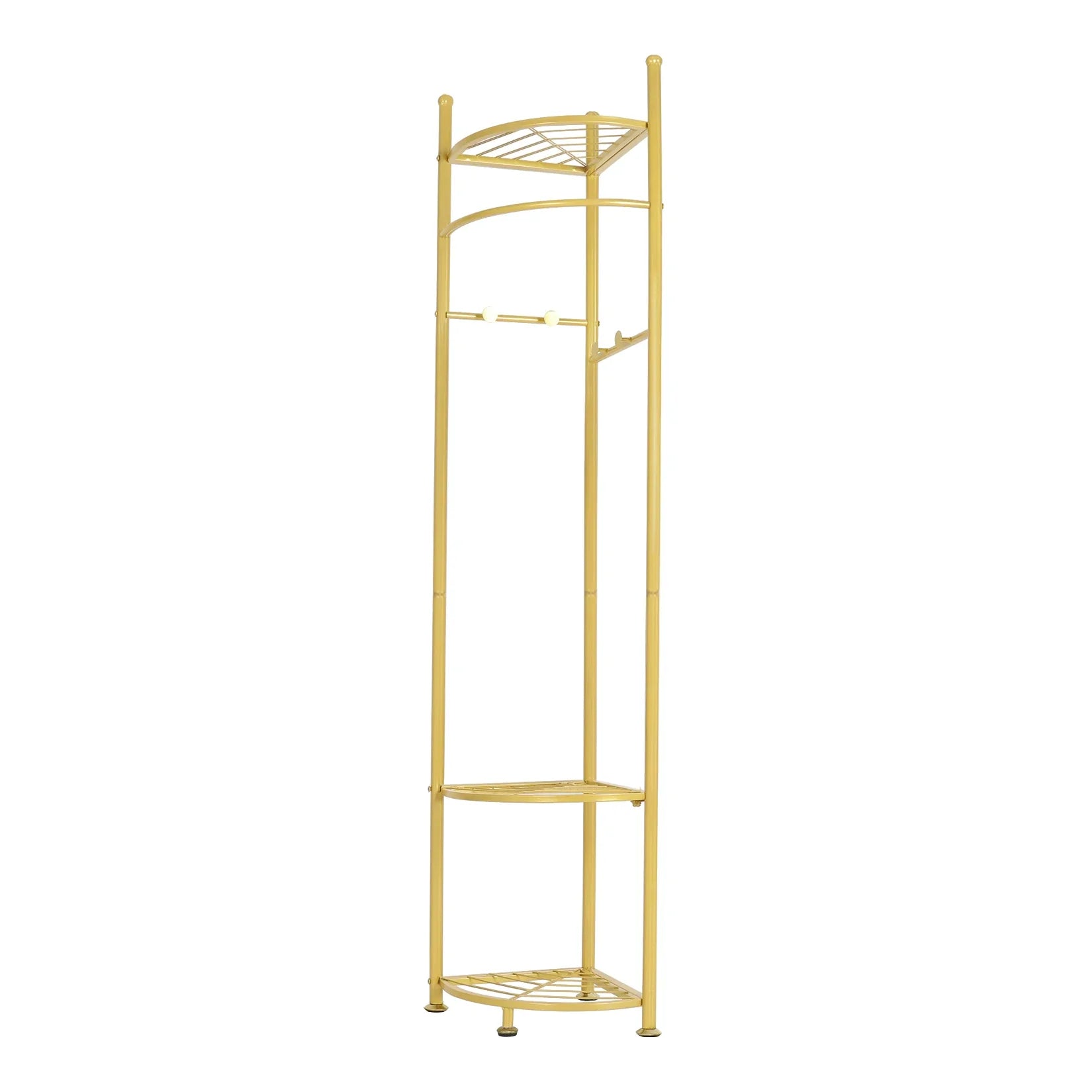 Freestanding Coat Rack with Shelve, Heavy Duty Corner Clothes, Hat Clothes Hall, Tree Stand, Gold Metal, Bedroom, Hallway