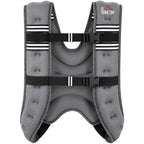 Grey weighted running vest with front straps and reflective stripe bands
