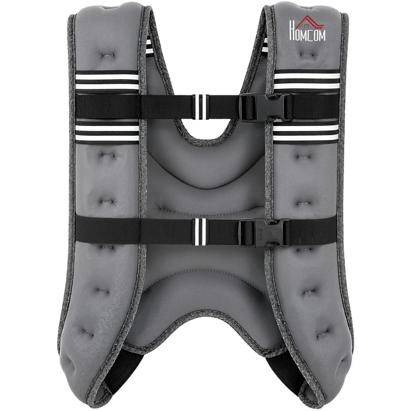 Grey weighted running vest with front straps and reflective stripe bands