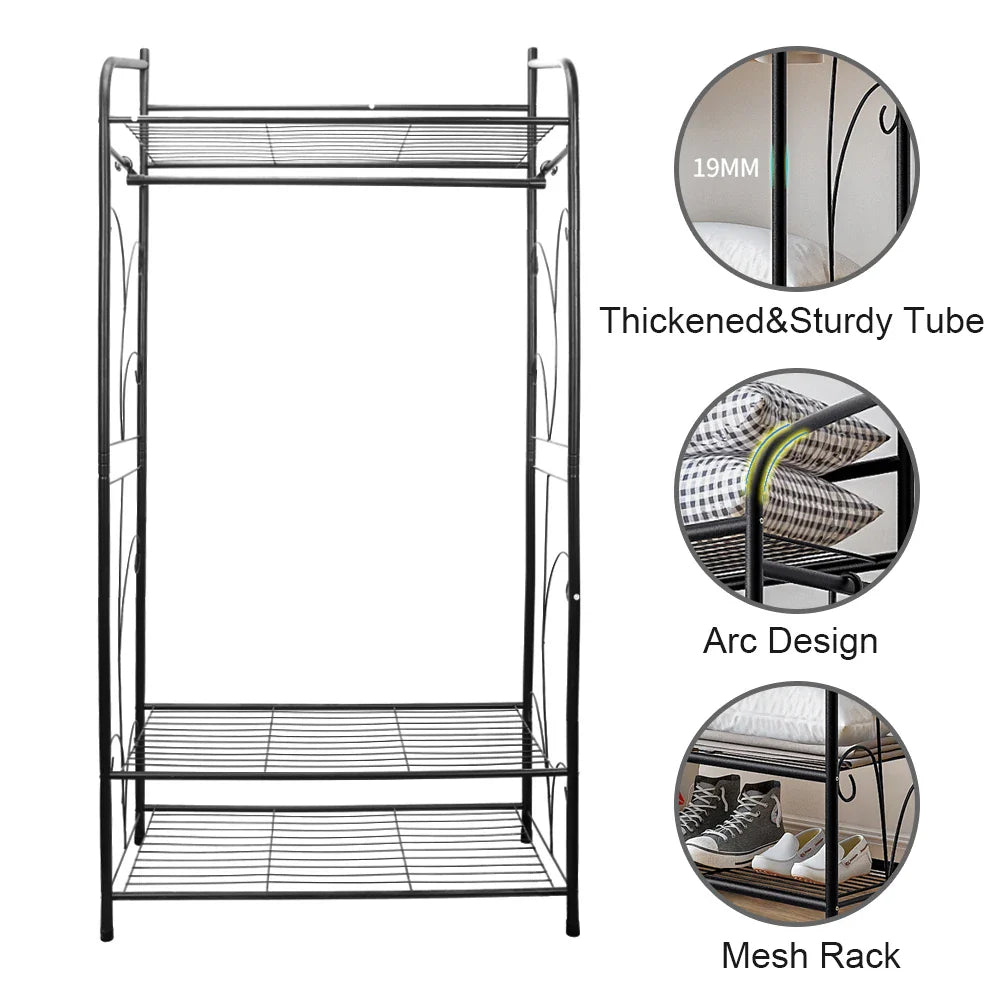 Heavy Duty Clothes Rack, Coat Stand Hanger, Garment Organizer Closet, Metal Storage Shelves, Strong Load 110lbs