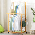 Double Layer Garment Hanging Display Stand Rack, Clothes Rail with Rolling Wheel, Heavy Duty, Wardrobe