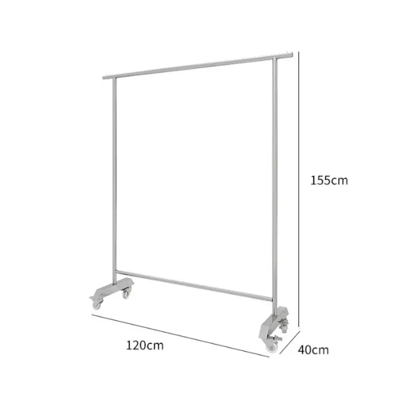 Floor-To-Ceiling Adjustable Stand Mobile Clothes Rail With Wheel Clothing Shop Stainless Steel Display Rack
