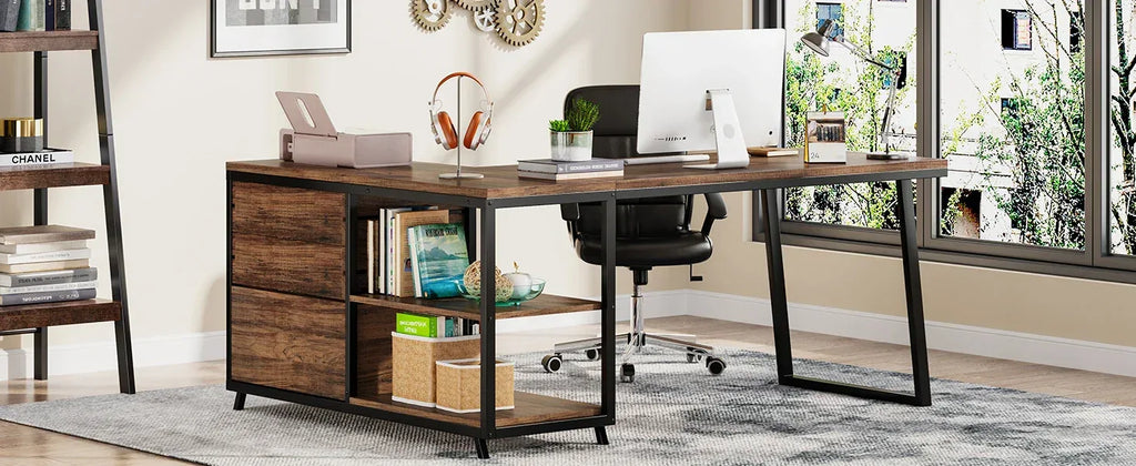 Tribesigns L-Shaped Computer Desk with 3 Drawers, Reversible Corner Home Office Desk with Shelves, 53-Inch Industrial PC Desk St - Bobobiy