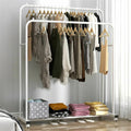 Super Strong Metal Clothing Garment Rack Cloth Hanger Display Rack Stand with Wheel and Storage Two Top Rod