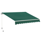 Green retractable porch awning canopy with scalloped valance and white frame