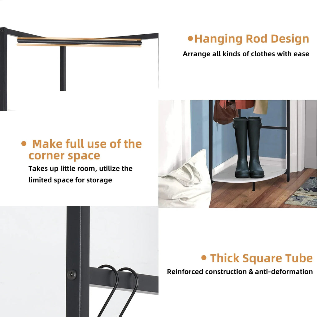 Strong Metal Coat Stand, Corner Garment Rack, Clothes Rail, Wall Hanging Shelf, Hat Shoes Rack, Marble Shelf