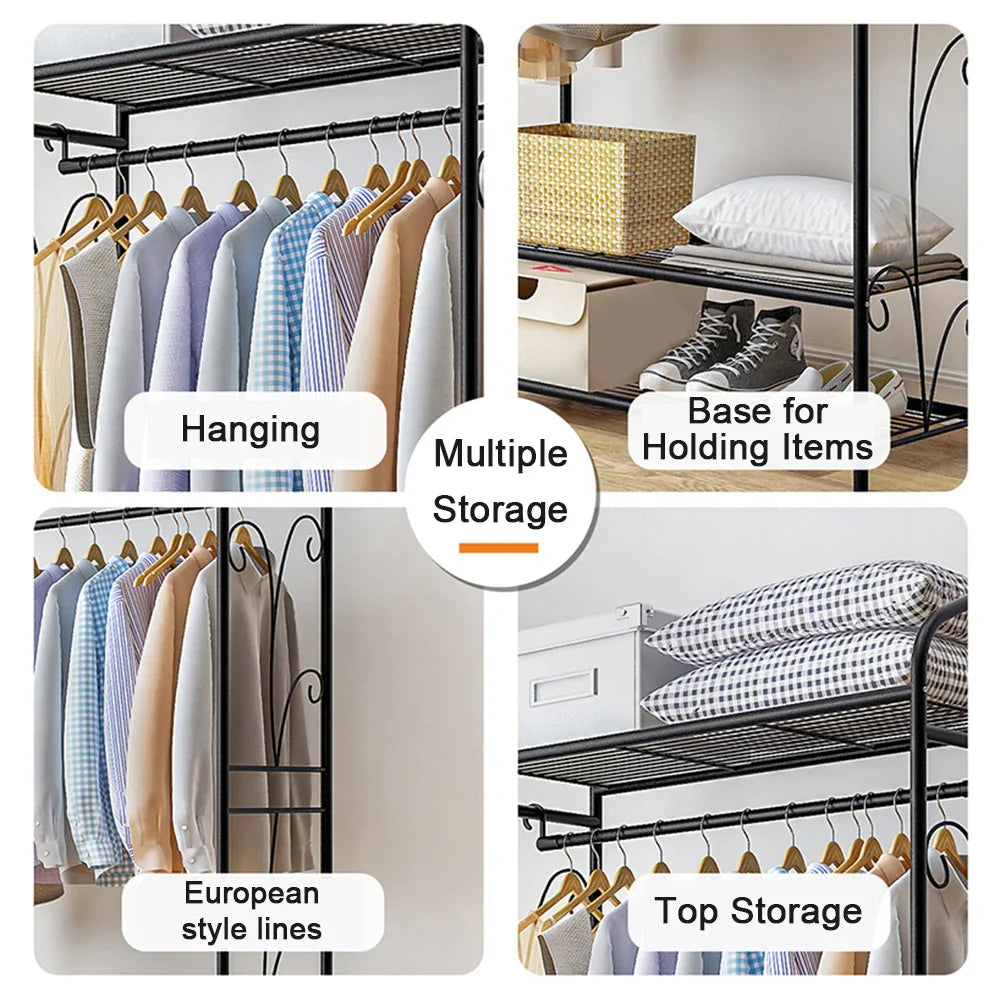 Heavy Duty Clothes Rack, Coat Stand Hanger, Garment Organizer Closet, Metal Storage Shelves, Strong Load 110lbs