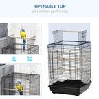 Black birdcage with openable top and top perch