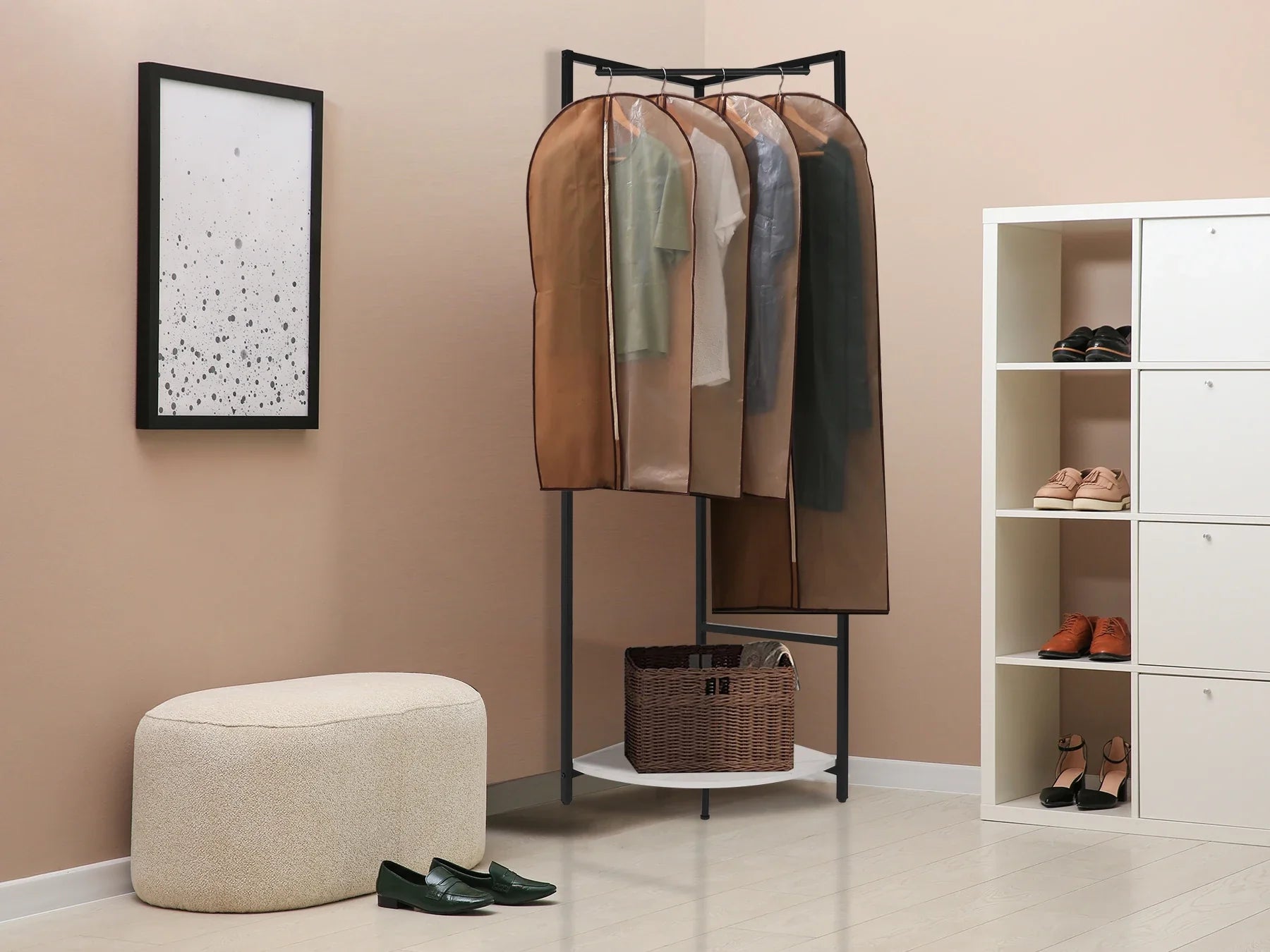 Strong Metal Coat Stand, Corner Garment Rack, Clothes Rail, Wall Hanging Shelf, Hat Shoes Rack, Marble Shelf