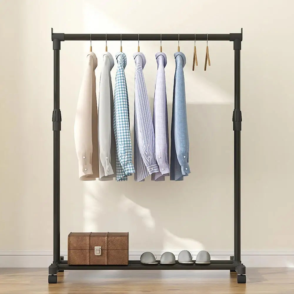 Telescopic Clothes Rack On Wheels Heavy-Duty Floor-Standing Movable Clothes Drying Rack For Clothing Store Bedroom