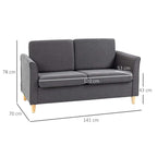 Dark grey loveseat sofa, 2-seat with tall backrest and cushioned seat