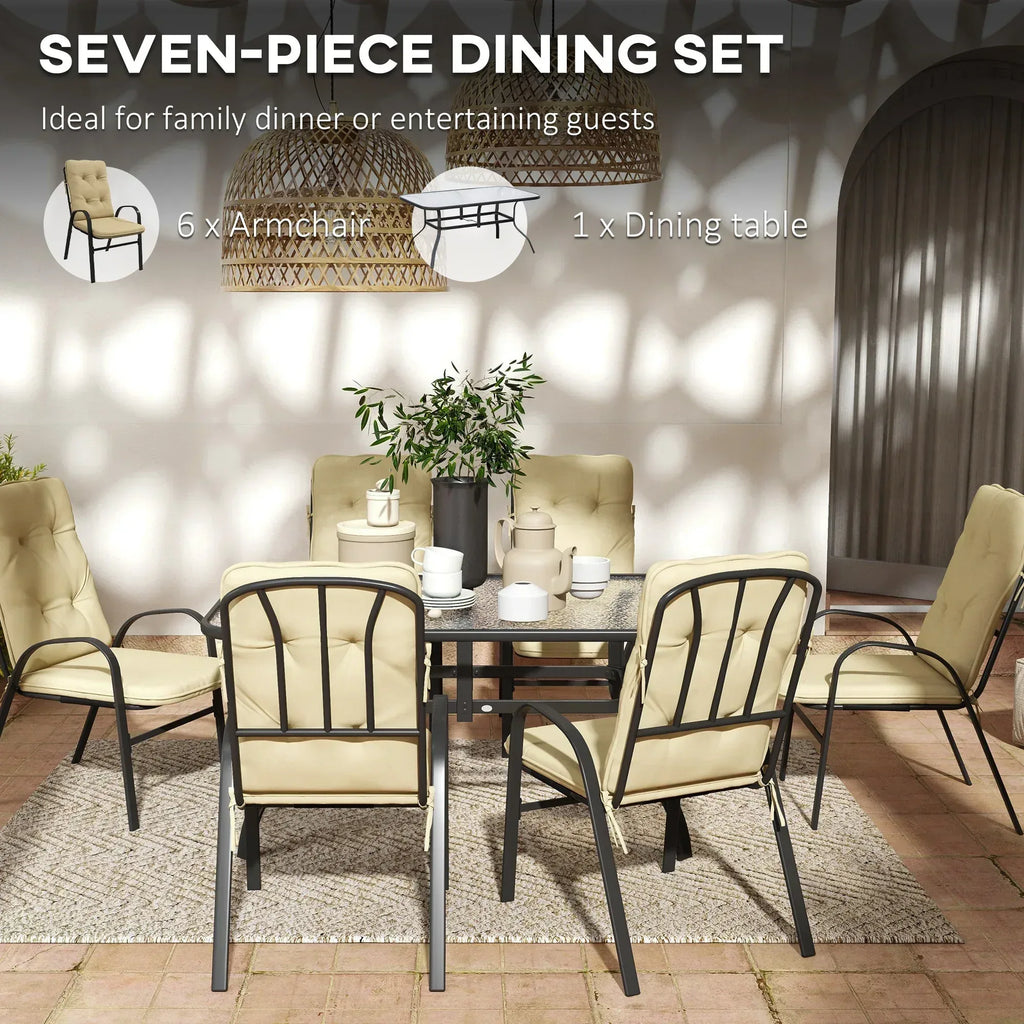 Seven-Piece Garden Dining Set with Cushions - Beige - Bobobiy