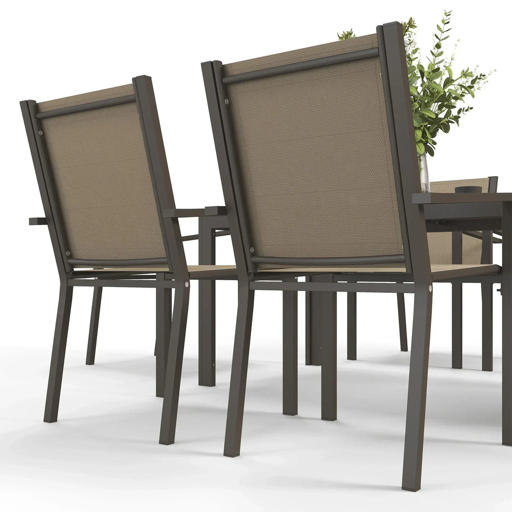 Seven-Piece Garden Dining Set, with Plastic Wood-Top Table - Brown - Bobobiy