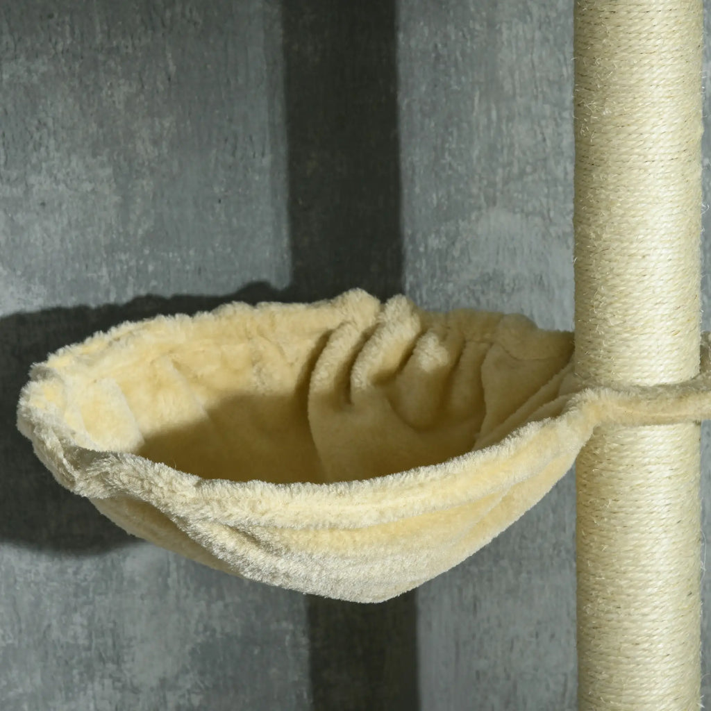 PawHut 230 250cm Floor to Ceiling Climbing Cat Tree Tower Beige