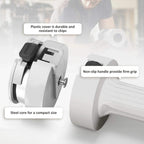 White adjustable dumbbell close-up with non-slip handle grip and protective plastic shell