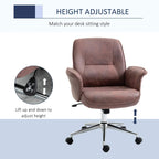 Height-adjustable swivel office chair with padded armrests, chrome base, and caster wheels