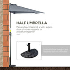 Grey half umbrella with base stand and half-canopy shape for wall or door placement