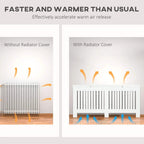 White radiator cover cabinet with vertical slatted grill front for airflow.