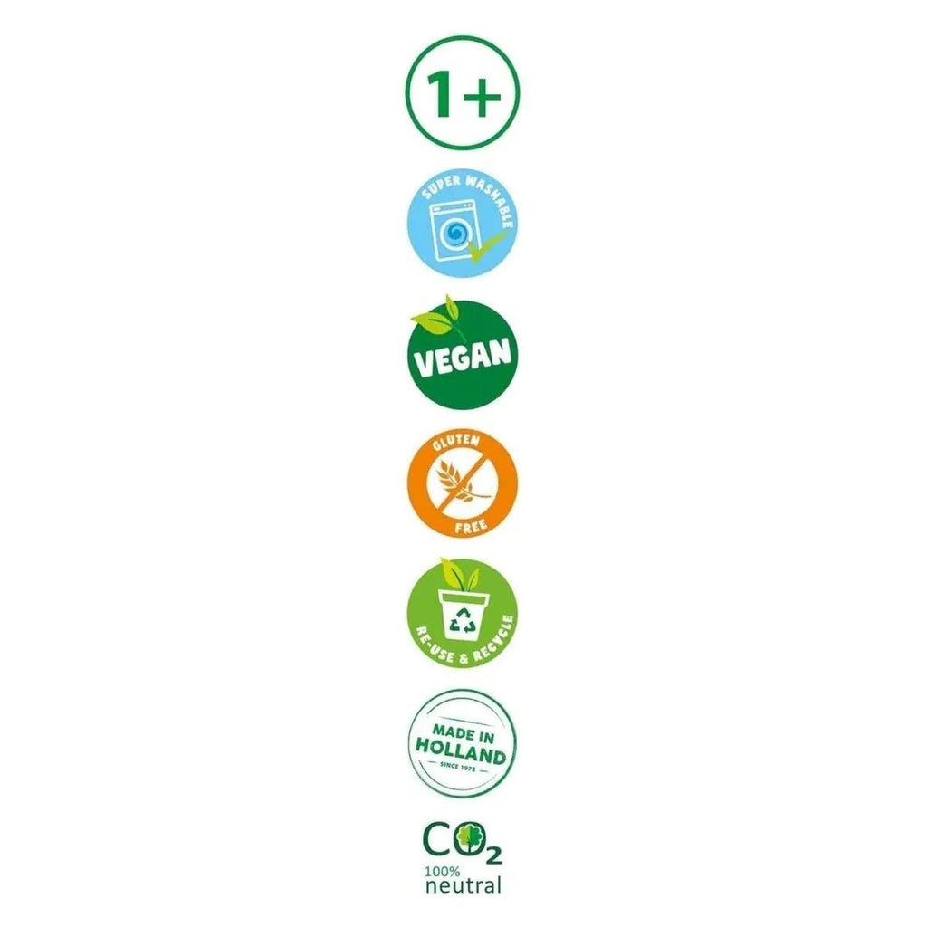 Sparkle dough set label icons: vegan, gluten-free, and CO2 neutral