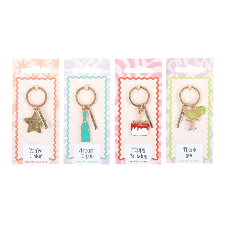 Set of 24 Celebration Keyrings on Display