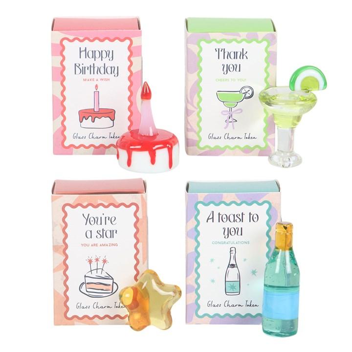 Set of 24 Glass Celebration Charms in Display