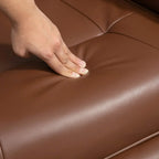 Brown faux leather recliner seat cushion with hand pressing padded upholstery