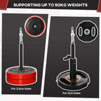 Black weight plate with red rim, center hole and grip tabs for cable pulley loading