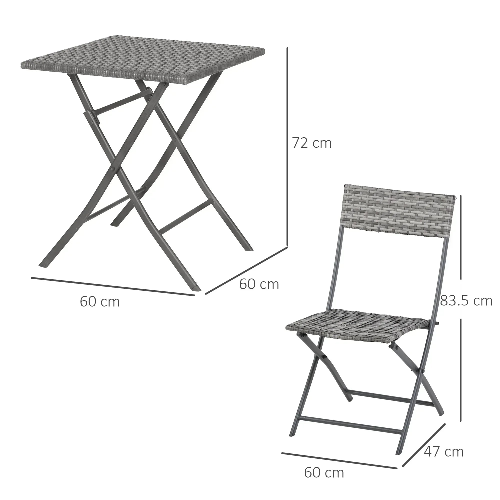 2-Seater Chair Bistro Set Garden Patio Table & Chair Black Rattan Furniture Grey - Bobobiy