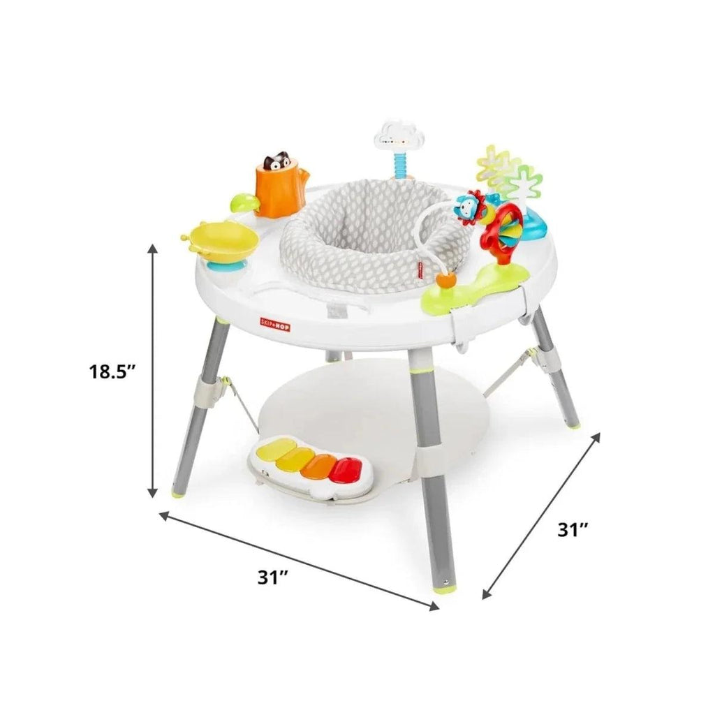3-stage baby activity centre with round seat and two-tier stand, 31 in size