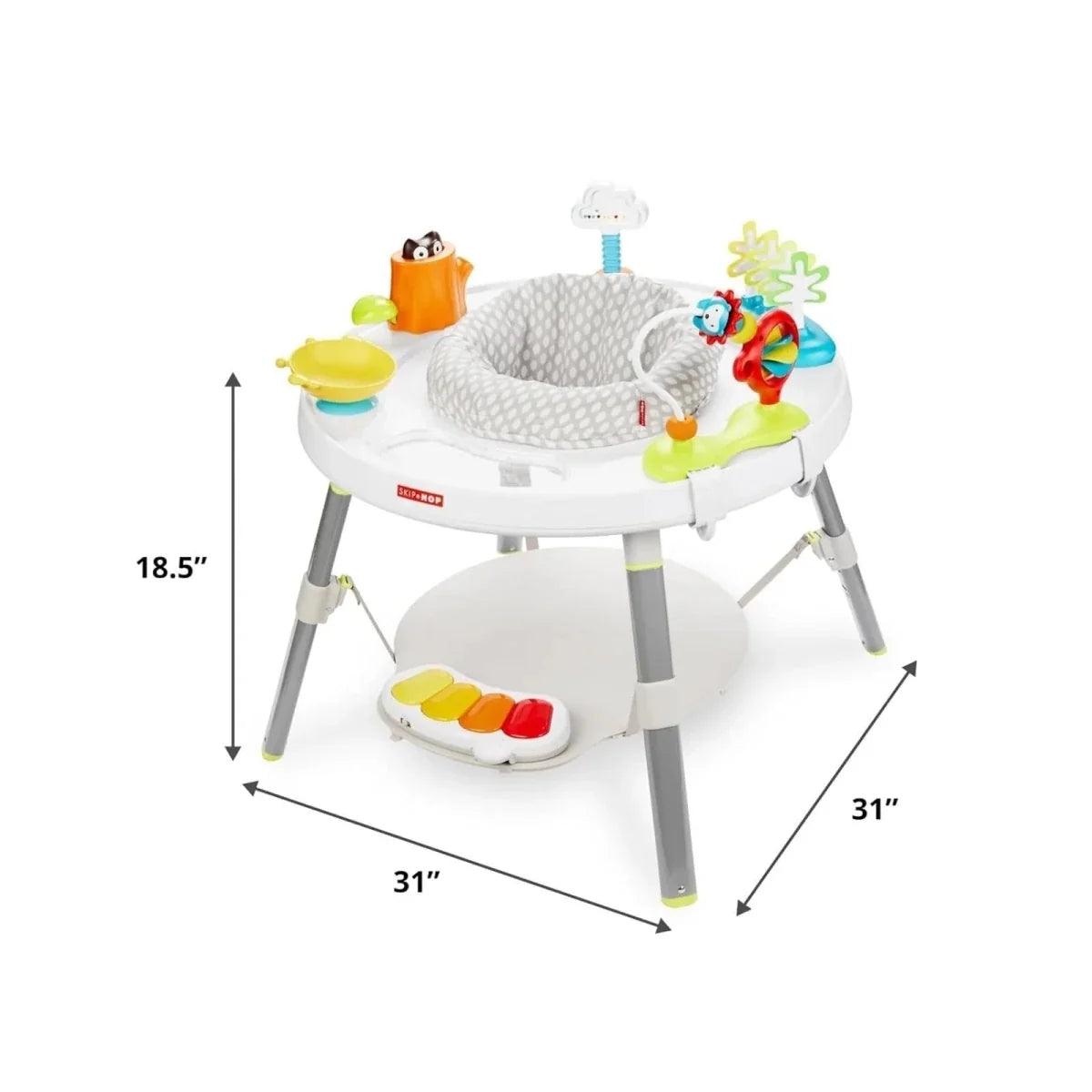 3-stage baby activity centre with round seat and two-tier stand, 31 in size
