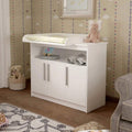 White kids changing unit with padded top and two-door storage