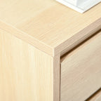 Natural wood filing cabinet corner detail with drawer lip and clean joinery