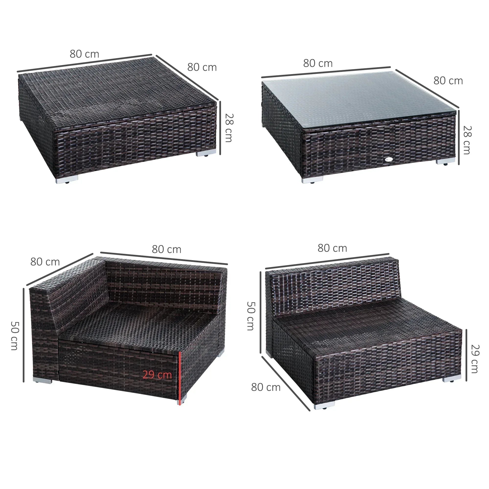 6 PC Rattan Sofa Coffee Table Set Sectional Wicker Weave Furniture for Garden Outdoor Conservatory w/ Pillow Cushion Brown - Bobobiy