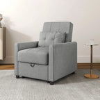 Light grey single chair bed with padded backrest and chaise-style seat