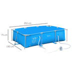 Blue above-ground pool size 292 x 190 x 75 cm with filter pump