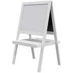 White kids double-sided easel with large writing board and slim side panel