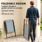 Folding garden chair set with light grey seats and high backs on patio, compact use shown