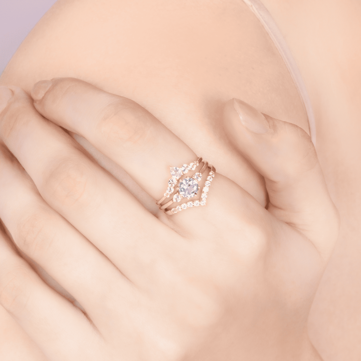 18k gold vermeil wishbone ring with curved pavé band and center stone
