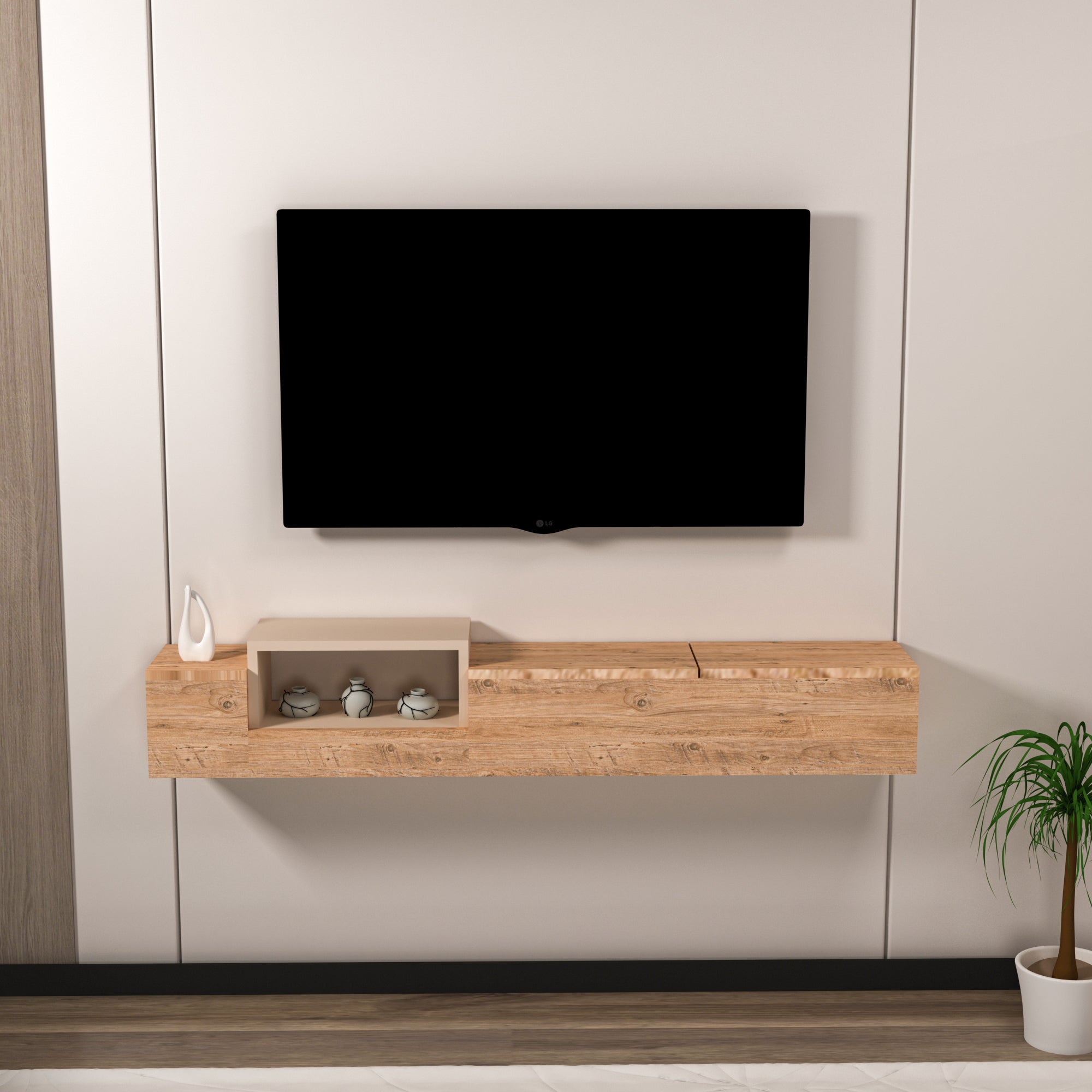 Floating TV Stand with Shelves Sarah