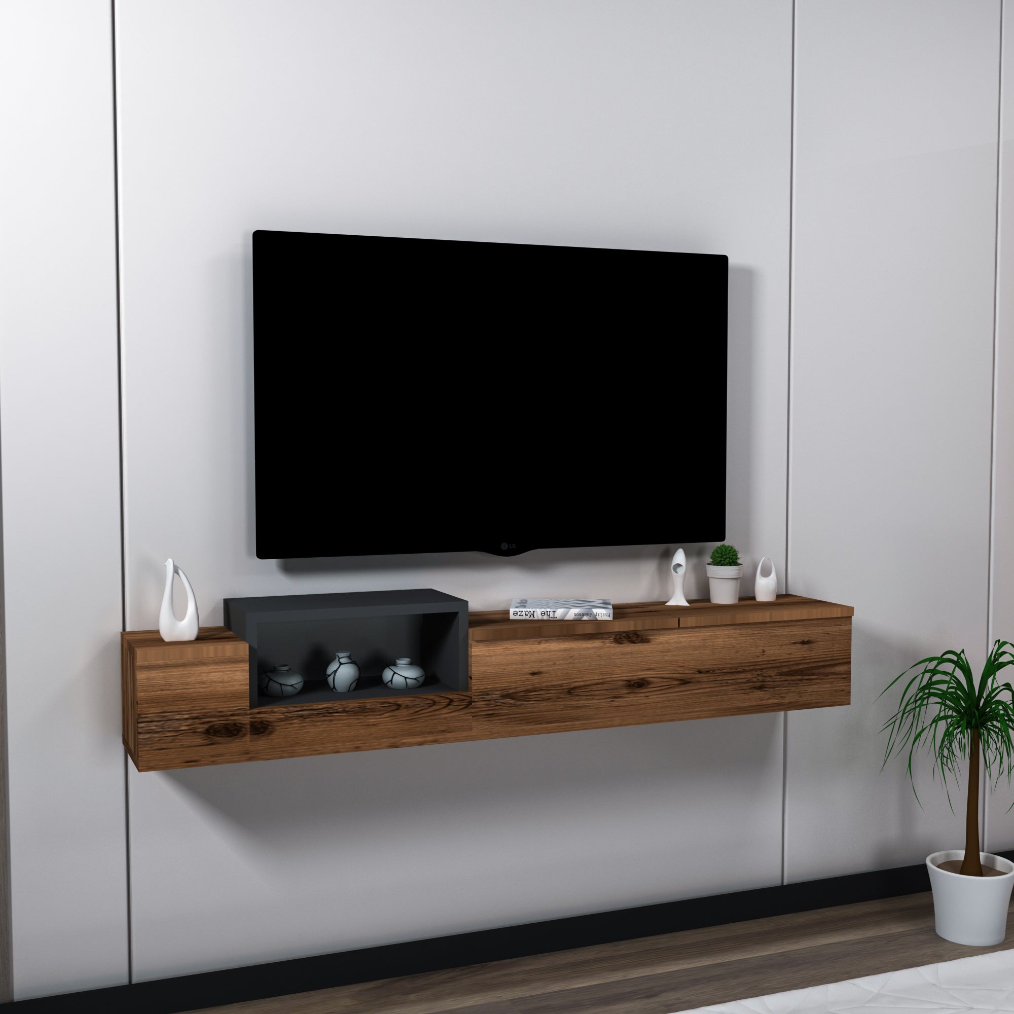 Floating TV Stand with Shelves Sarah