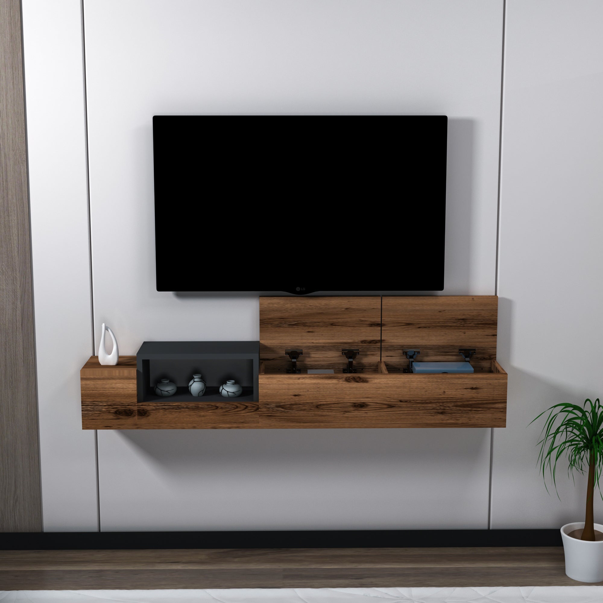 Floating TV Stand with Shelves Sarah