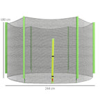 8ft trampoline safety net replacement with gray mesh and green support pole covers