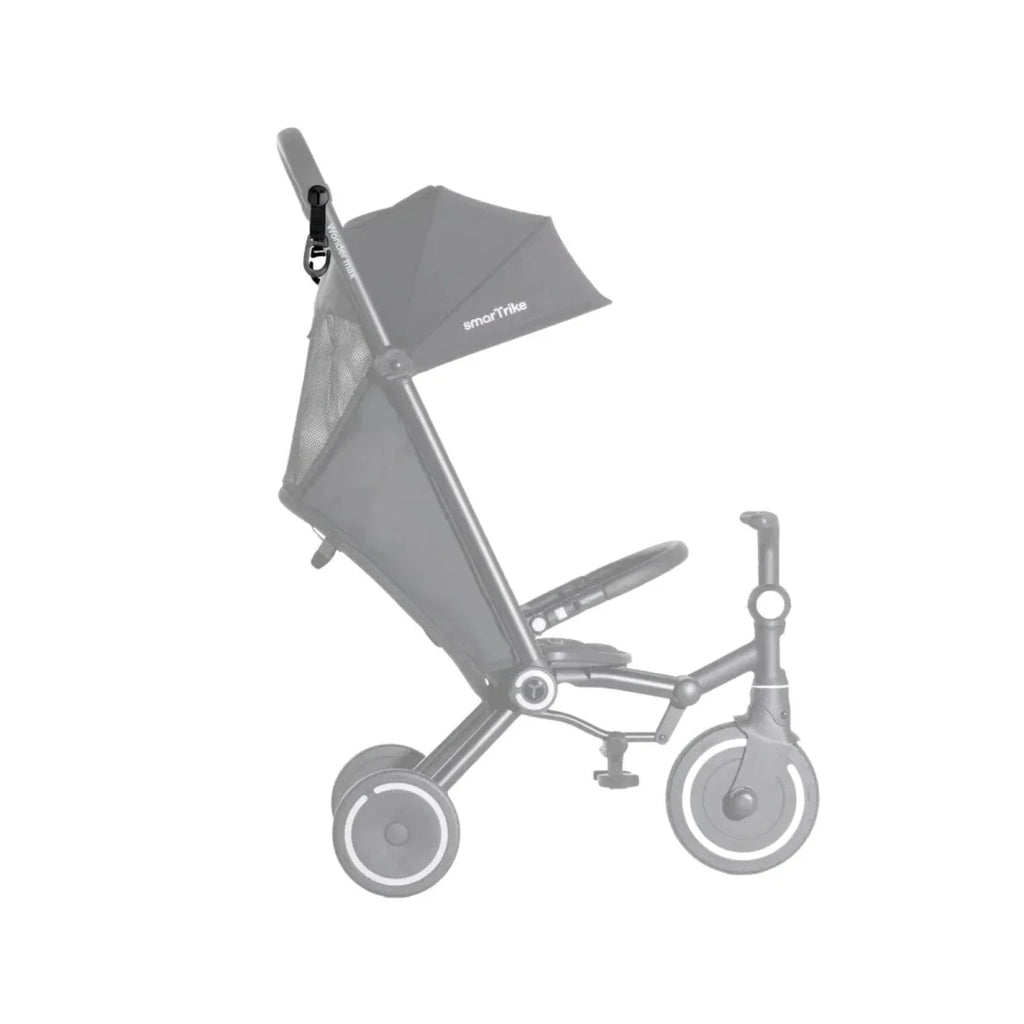 smarTrike Wonder trike bag hooks on gray handle, shown on full trike