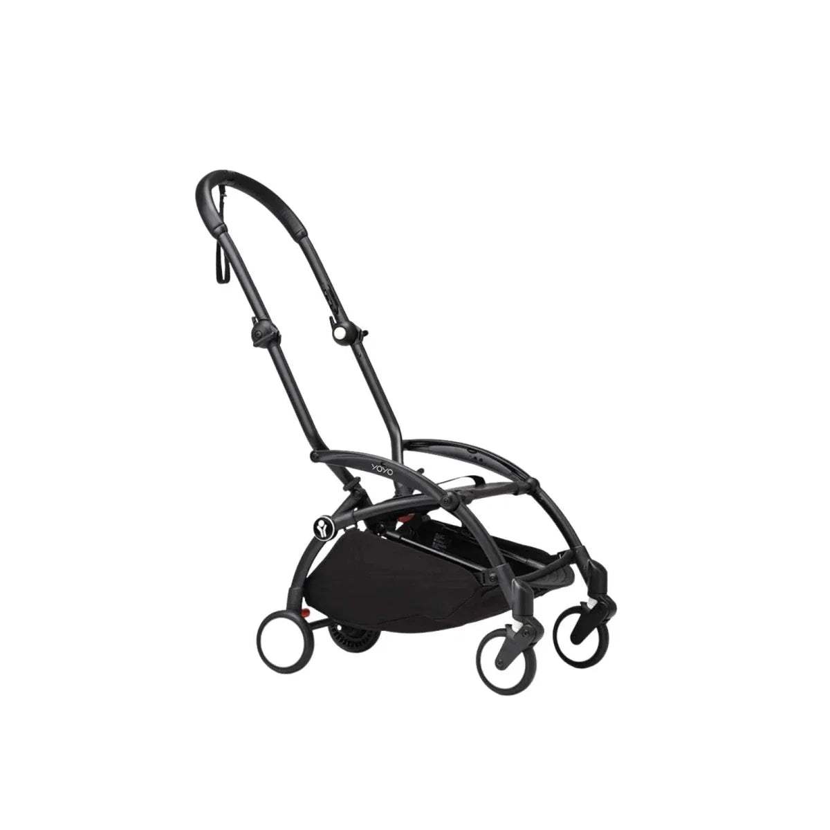 Stokke YOYO³ black stroller frame with wheels and curved handle, front bar