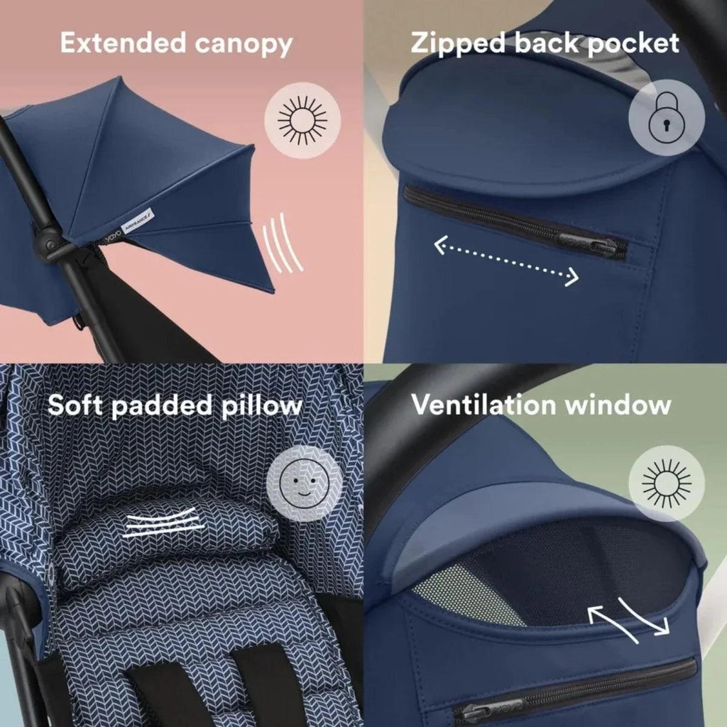 Air France blue canopy with ventilation window and zipped back pocket