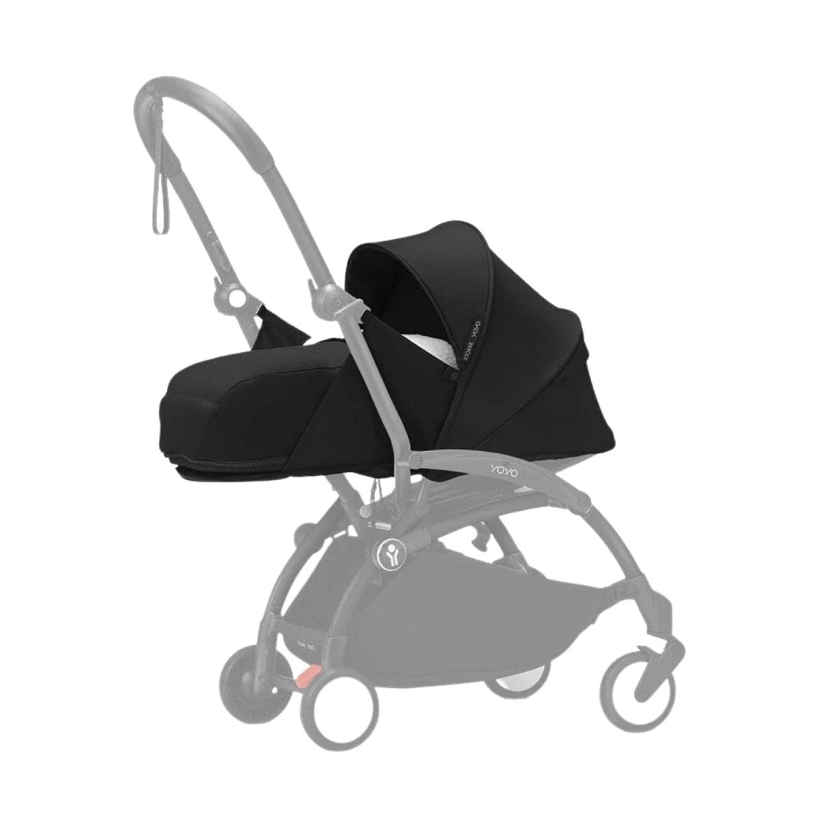 Black newborn stroller set with canopy and carrycot on wheels