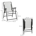 Folding patio chair with cream mesh seat/back and black steel frame (with dimensions)