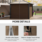 Dark brown gazebo privacy curtains with double-side zipper and securing strap